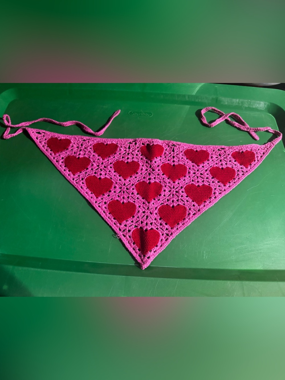 Unlisted Pink Crochet Triangle Scarf with Red Heart Appliqués